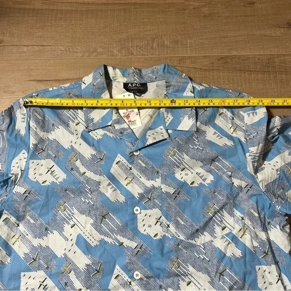 A.P.C. Chemisette Lloyd Short Sleeve Liberty Airplane Printed Shirt SizeXL NEW